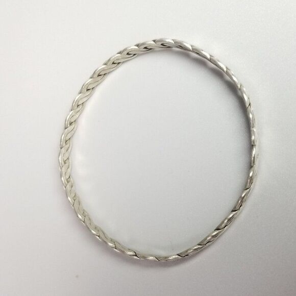 Vintage Silver Tone Braided Bangle Bracelet, Flat Woven Design, Estate - Picture 5 of 8